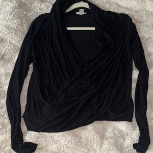 Forever 21 Black Draped Wrap Long-Sleeve Top